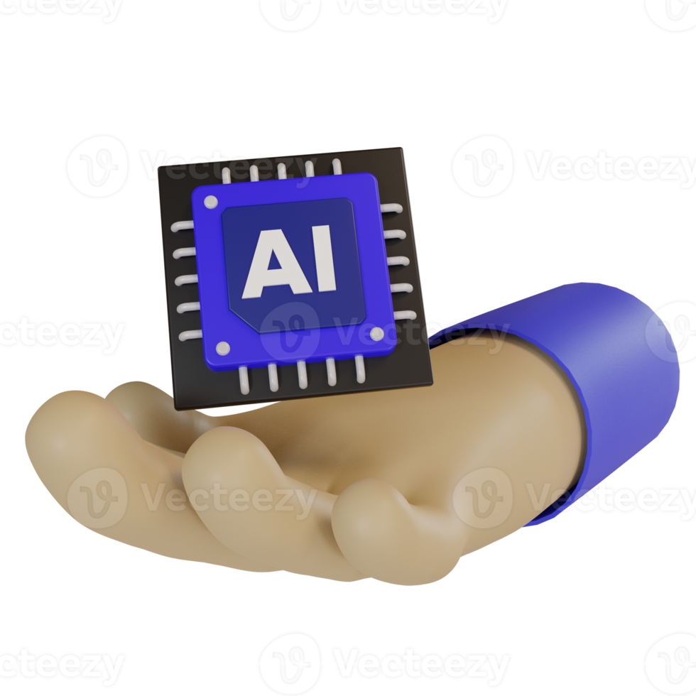 3d render of AI  artificial intelligence  chip and hand icon. icon illustration for website, application, printing, document, poster design png