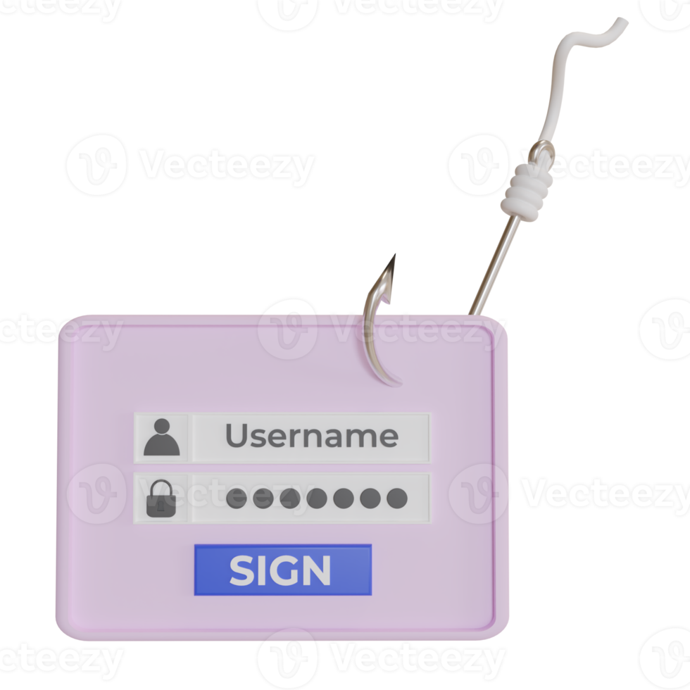 3d render ícone gancho. phishing conceito. hacker roubando Conecte-se, conta, nome do usuário e senha em formação com uma pescaria gancho. png