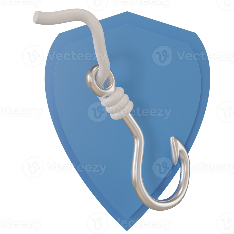 3d rendering hook and shield icon. phishing protection illustration concept for app, web and email png