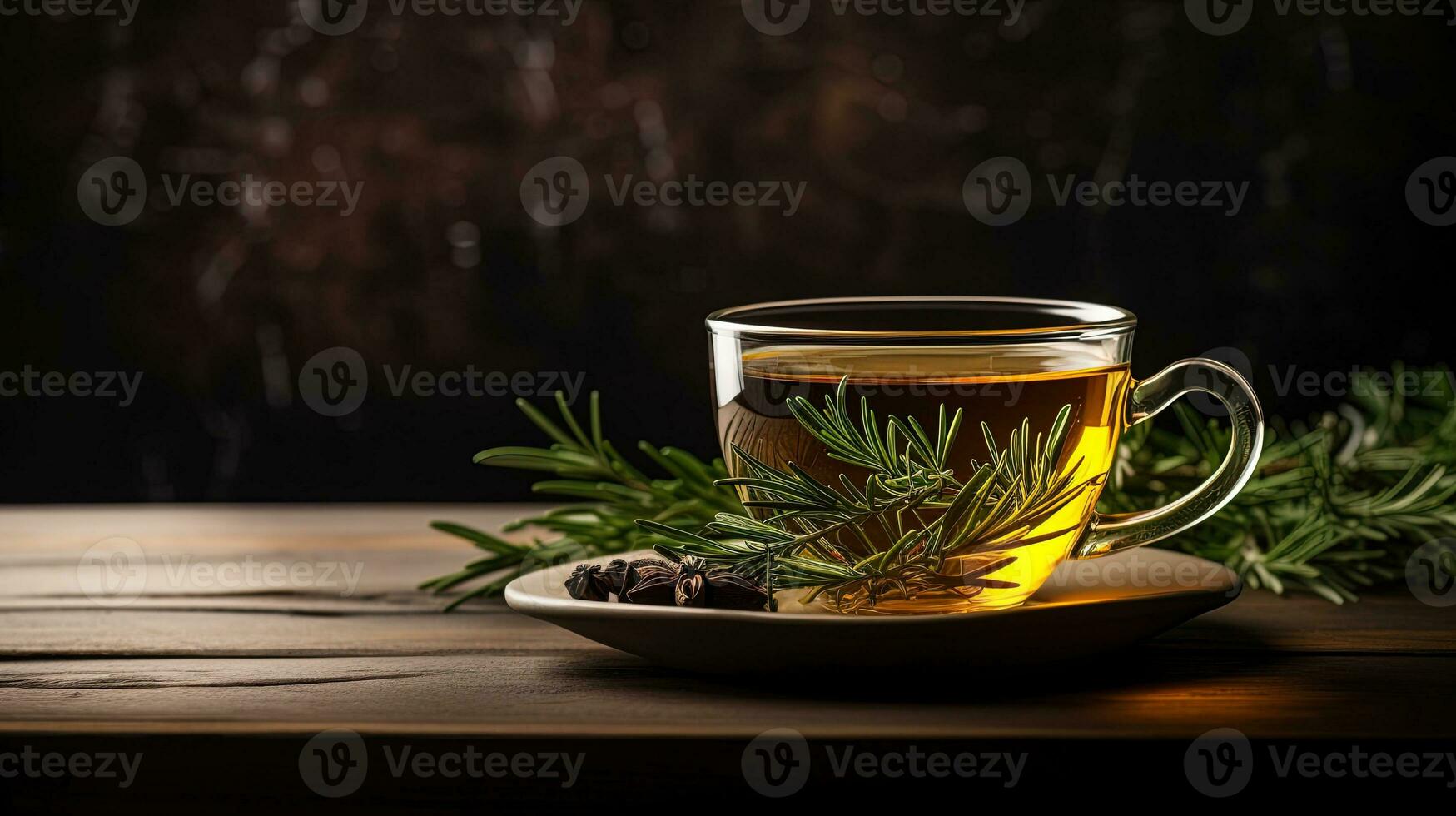 Tea in a glass with copyspace, green tea, generated by AI photo