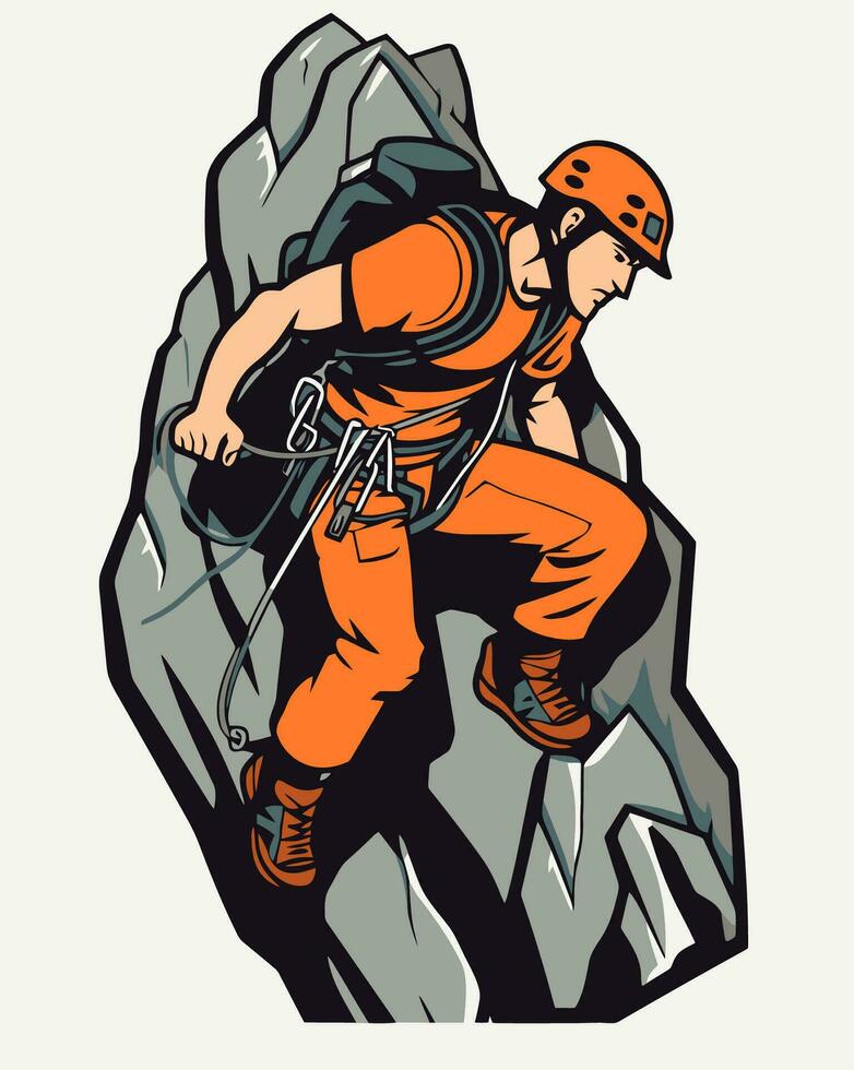man rock climbing vector