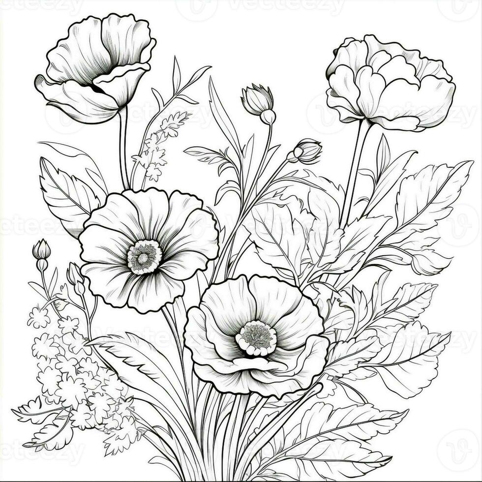 Simple And Clean Flower Coloring Pages Line Art Style photo