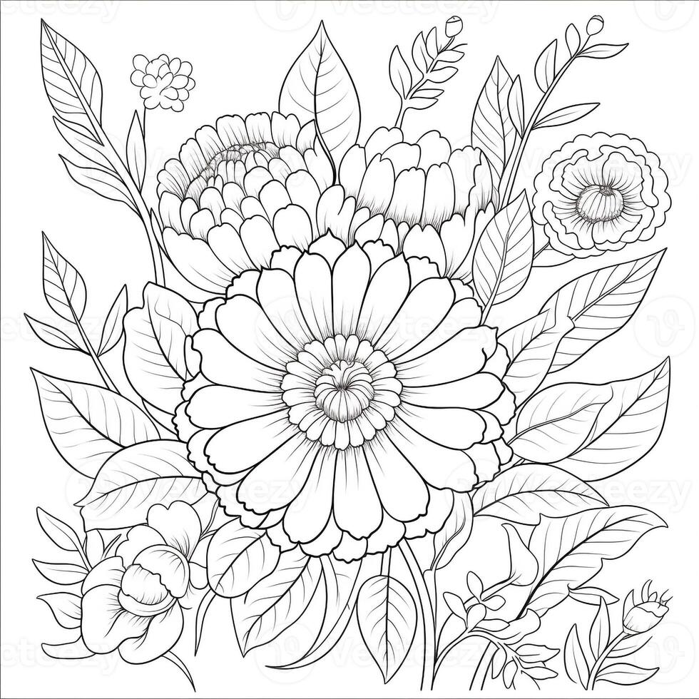 Simple And Clean Flower Coloring Pages Line Art Style photo