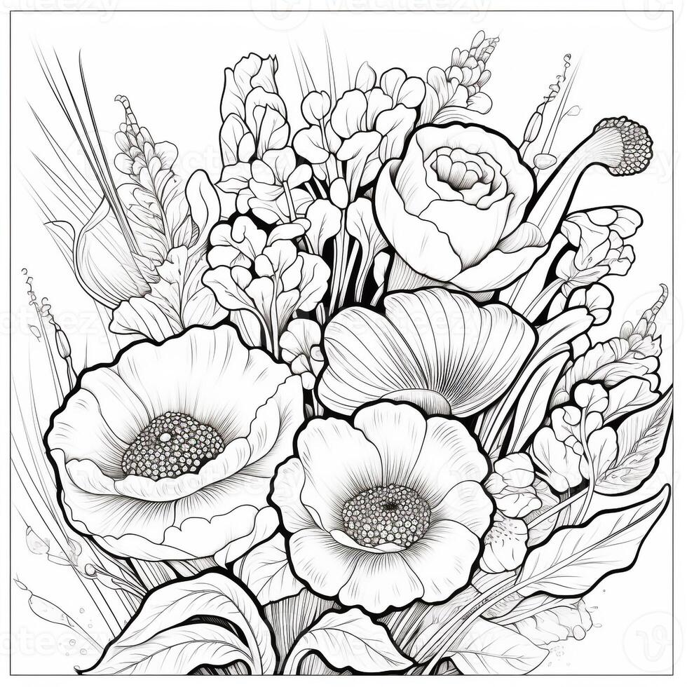 Simple And Clean Flower Coloring Pages Line Art Style photo