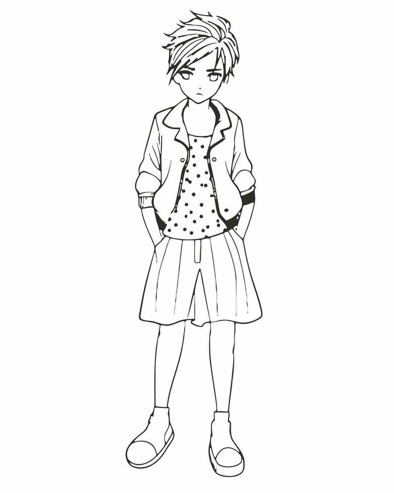 a girl in a skirt and jacket coloring page vector