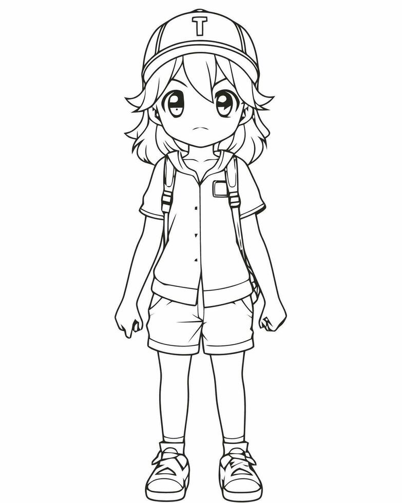 a coloring page of a girl in a school uniform vector