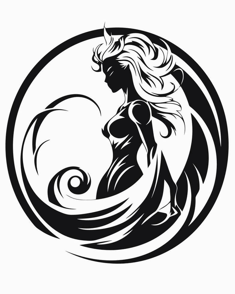 a woman with long hair and a wave in a circle vector