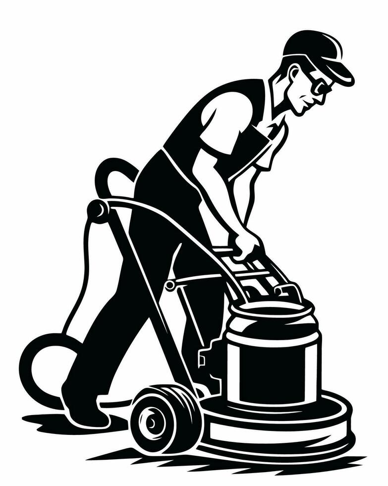 a man using a vacuum cleaner to clean the floor vector