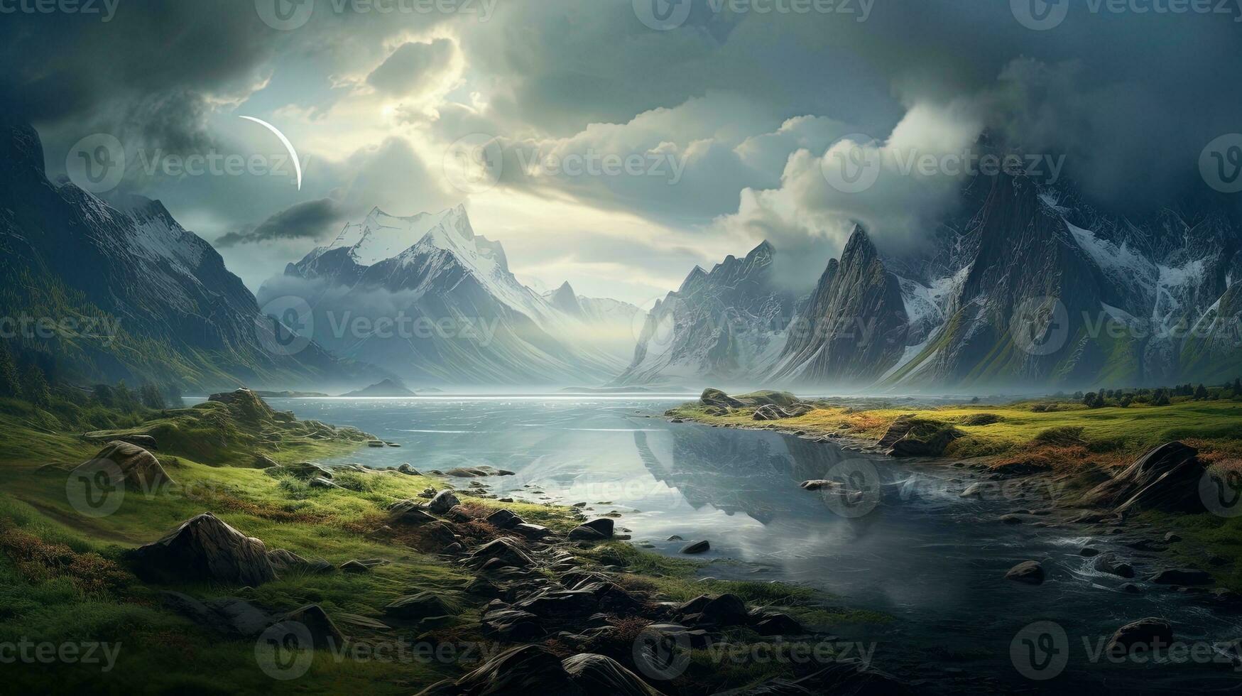Vector illustration of a beautiful landscape, generated by AI photo