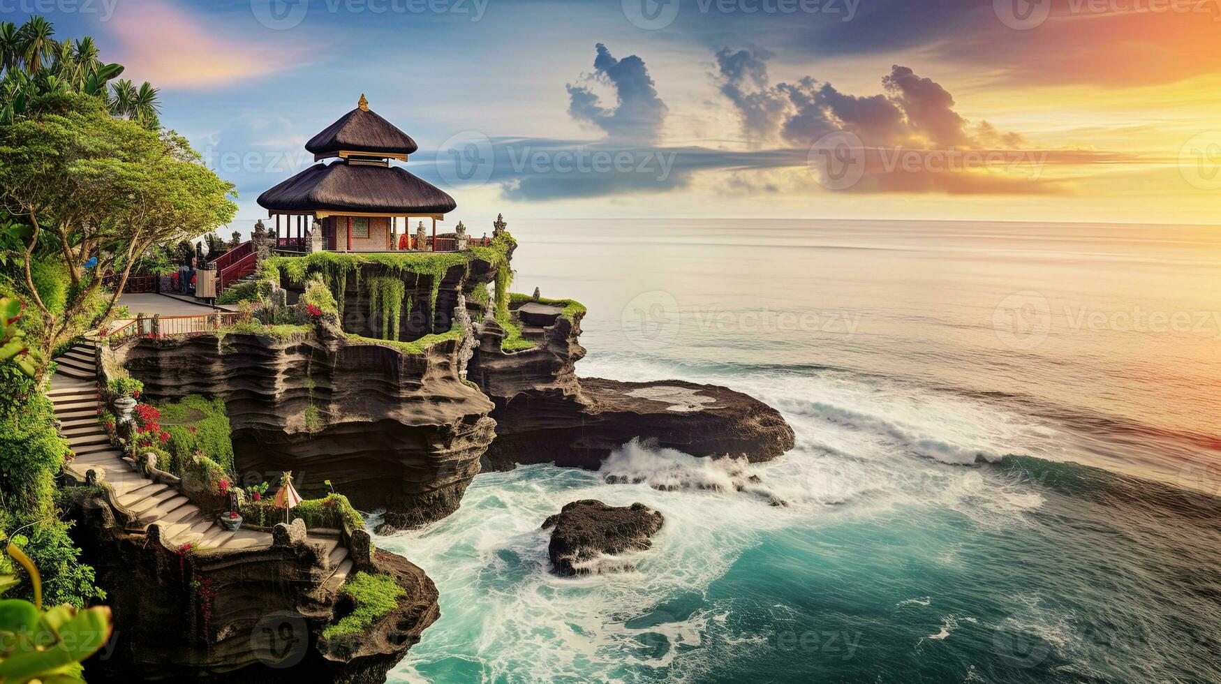 Beautiful temple in Bali, Indonesia, generated by AI photo