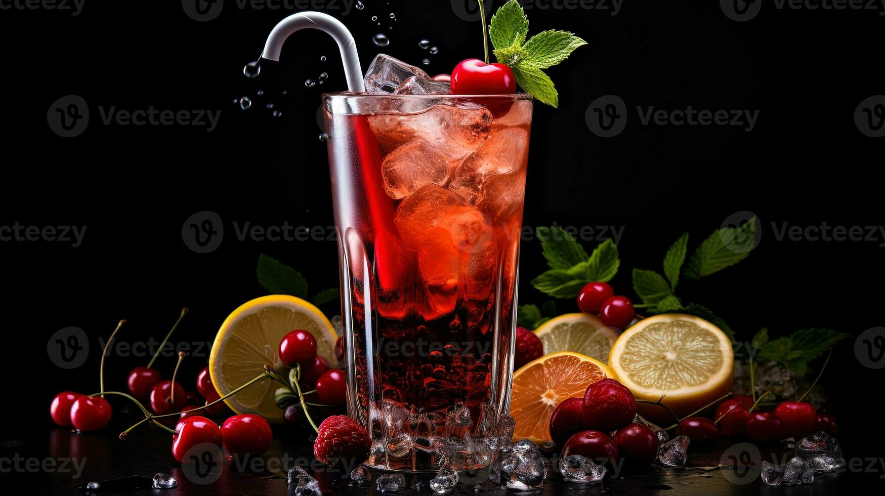 Mocktail bebida en un negro fondo, generado por ai foto