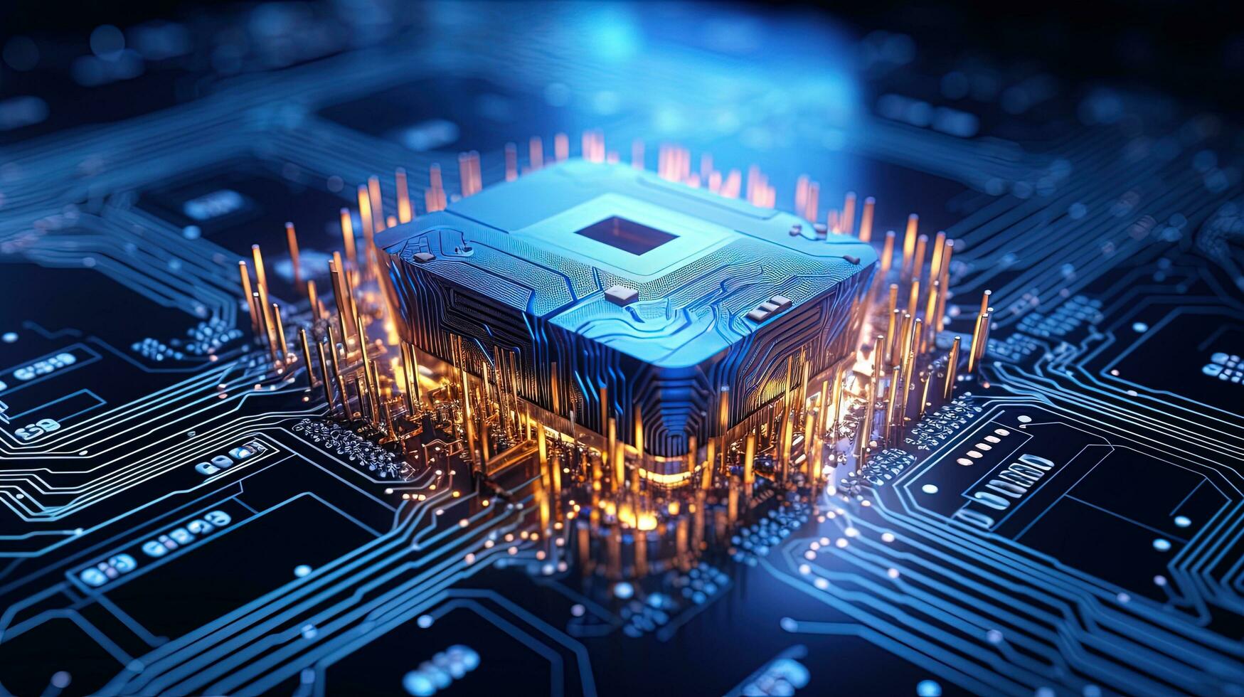 Computer chipset technology AI circuit board, generated by AI photo