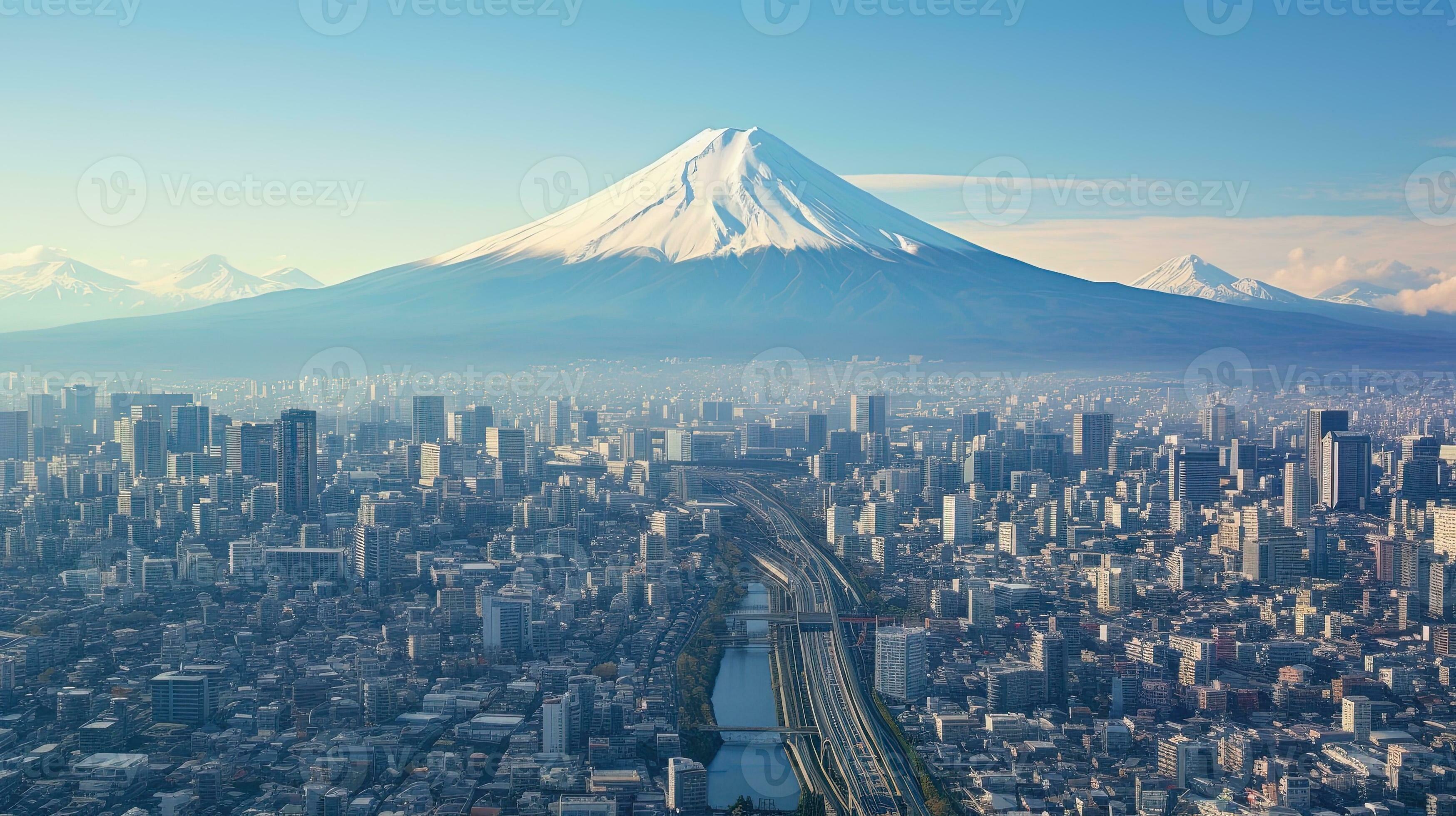 Aerial View Of Tokyo Cityscape With Fuji Mountain In Japan Stock Photo -  Download Image Now - iStock