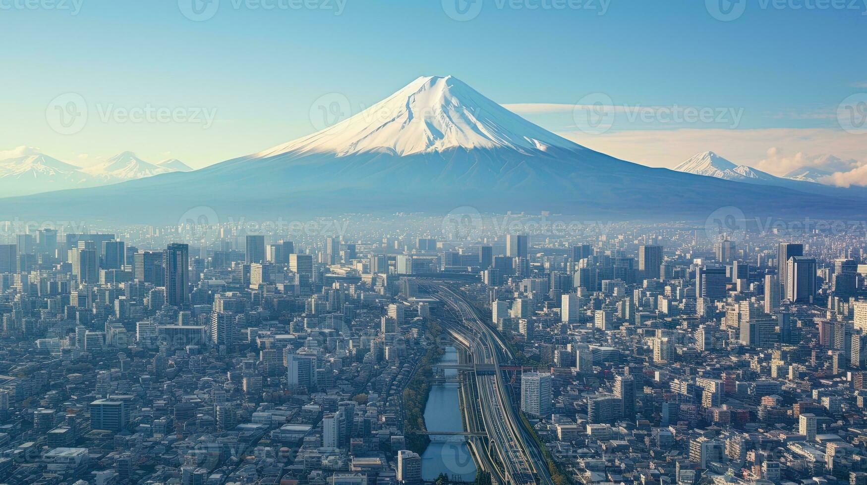 Aerial photo of the cityscape of Tokyo with Mount Fuji in Japan, generated by AI