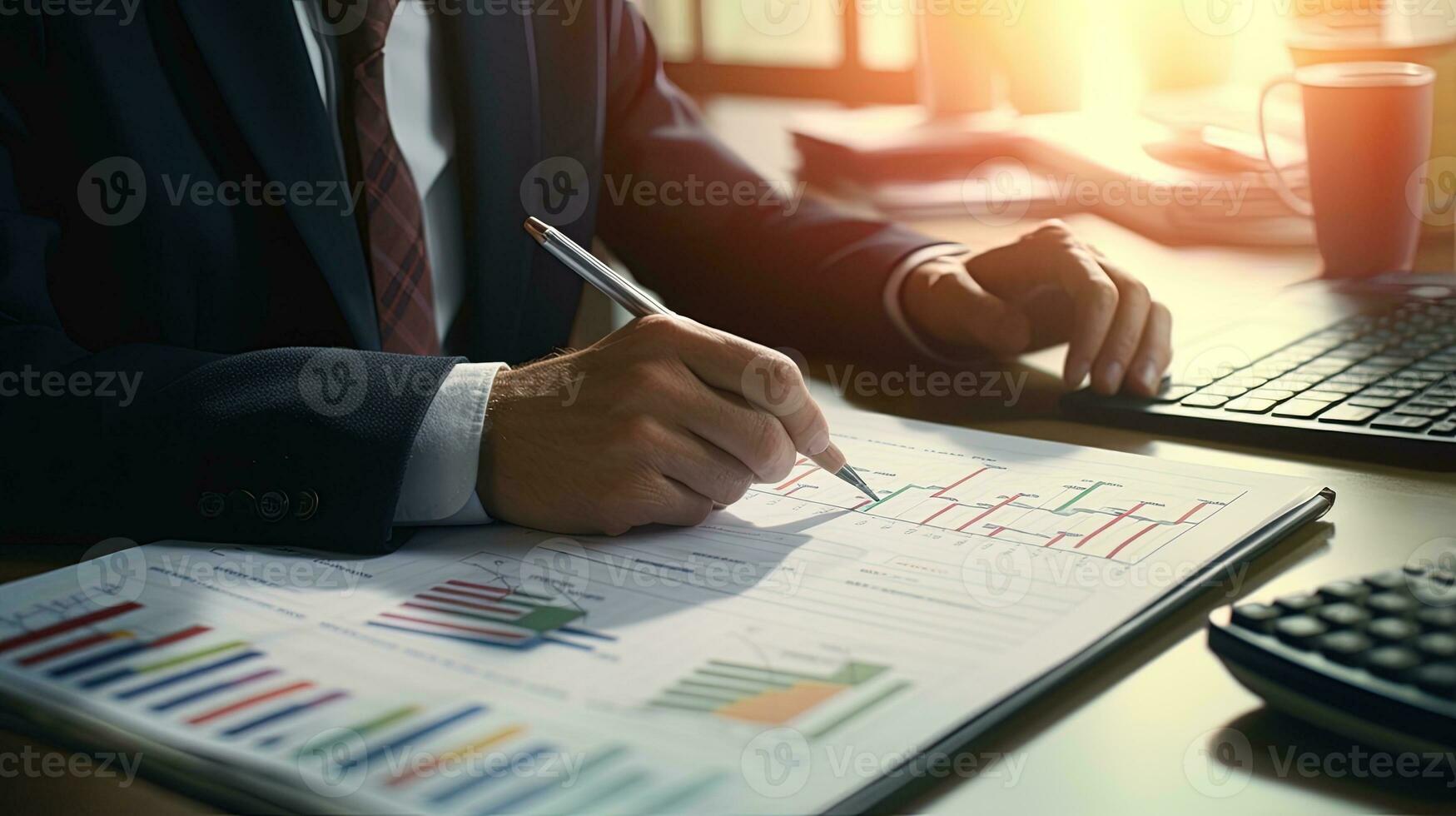 Photo of an accountant calculating profits with financial analysis charts, generated by AI