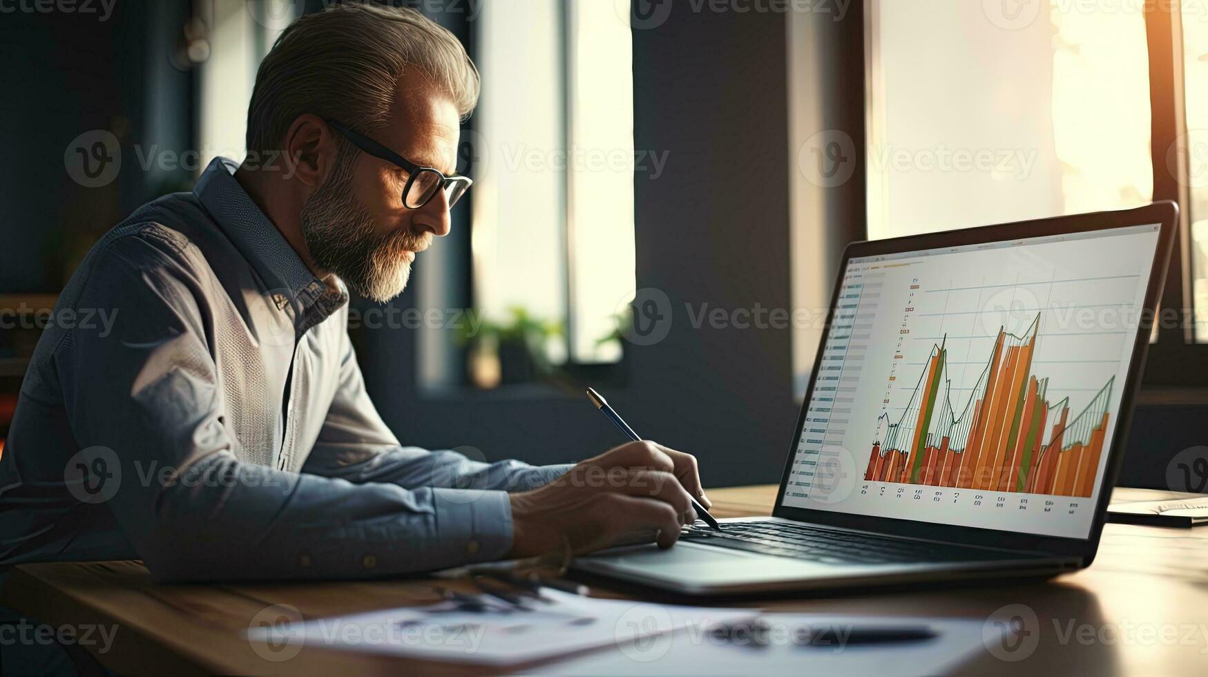 Photo of an accountant calculating profits with financial analysis charts, generated by AI