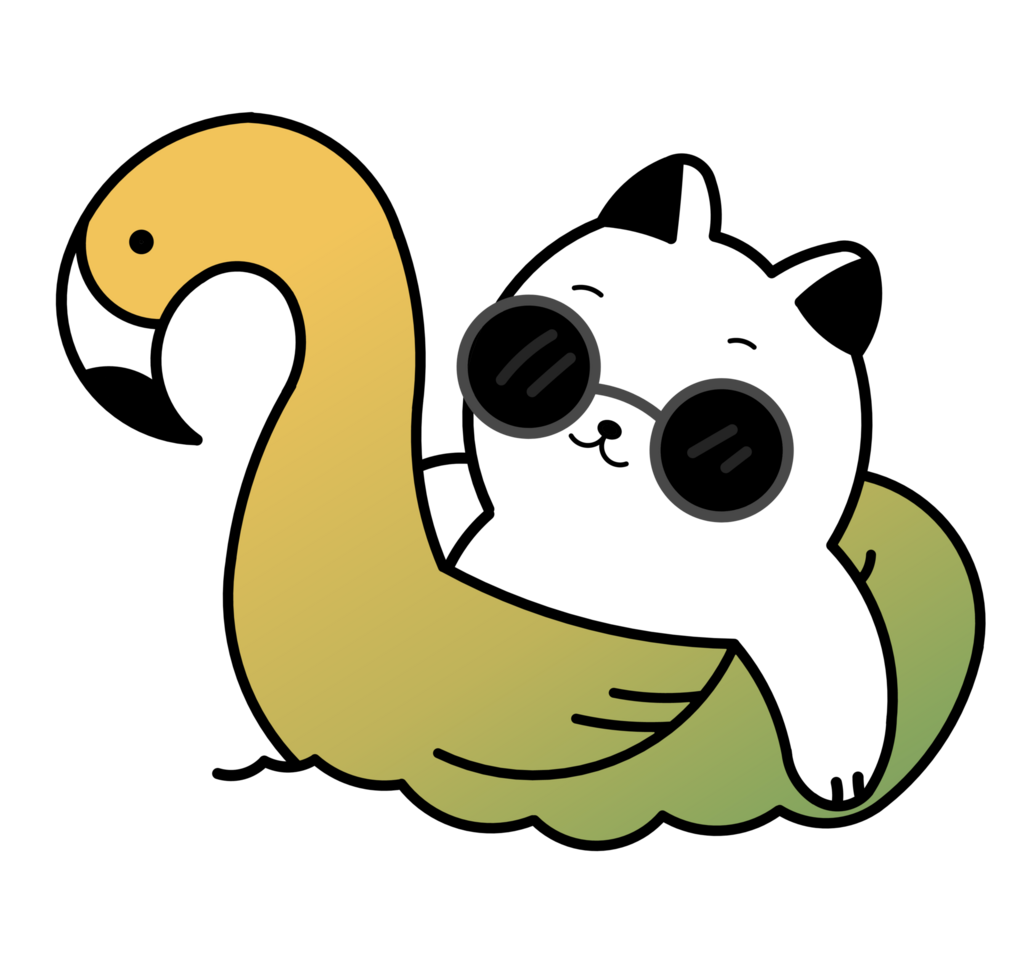 Cute Cat On Pool Ring Inflatable Flamingo Cartoon Illustration png