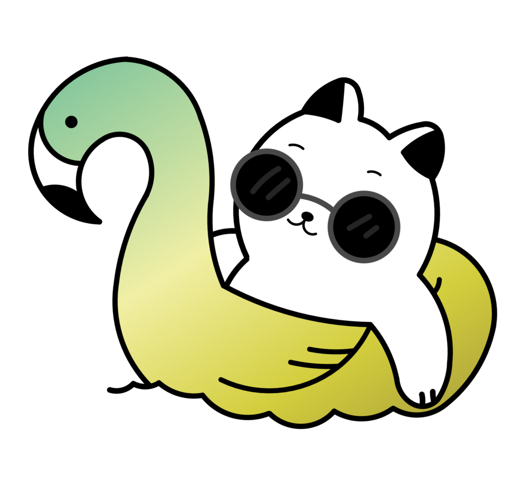 Cute Cat On Pool Ring Inflatable Flamingo Cartoon Illustration png