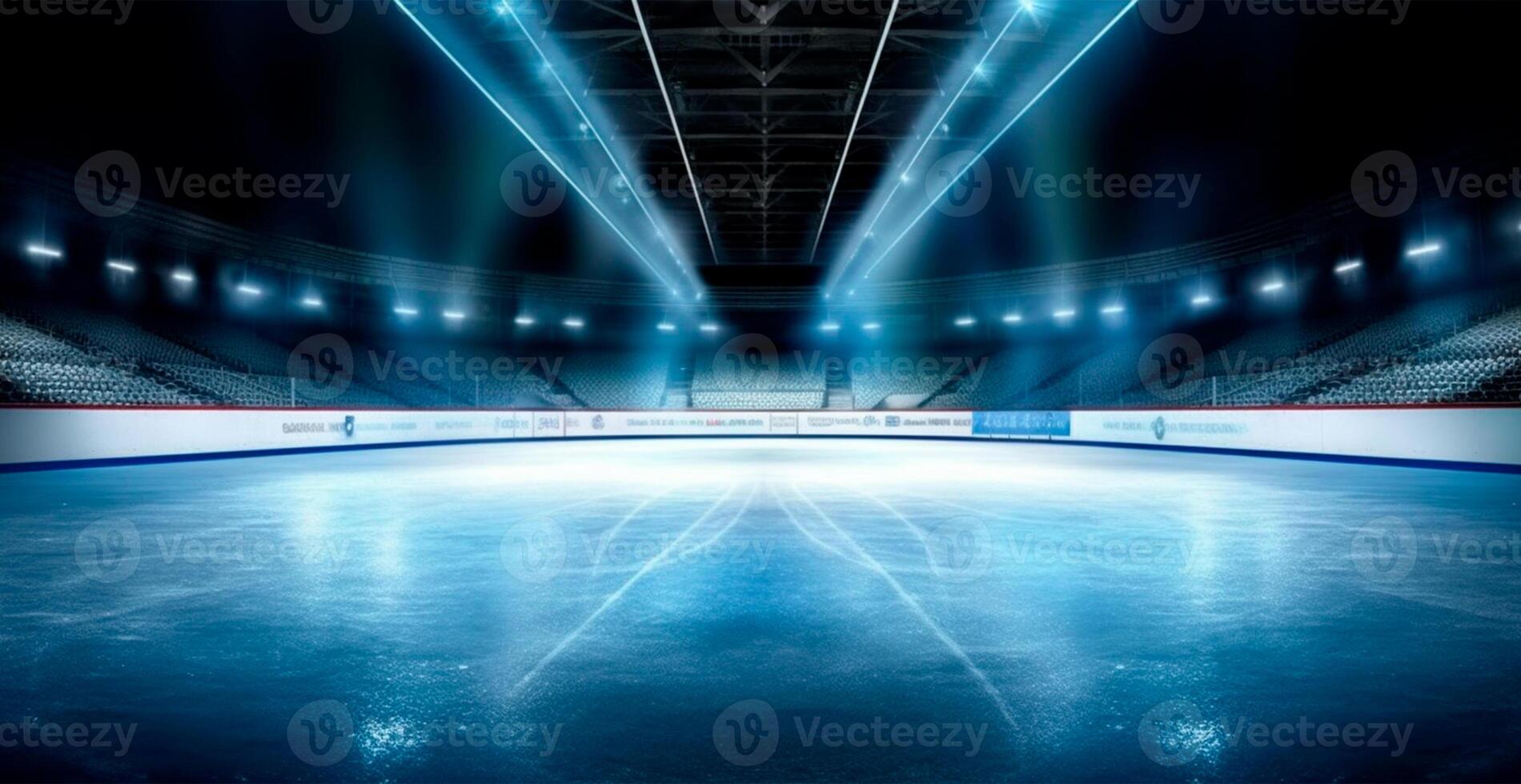 Hockey stadium, empty sports arena with ice rink, cold background with bright lighting - image photo