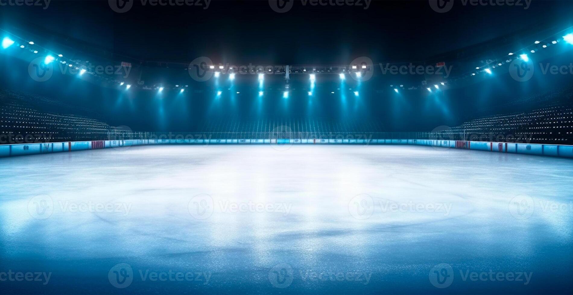 Hockey stadium, empty sports arena with ice rink, cold background with bright lighting - image photo