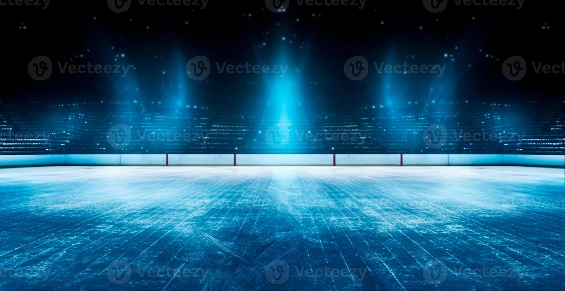 Hockey stadium, empty sports arena with ice rink, cold background with bright lighting - image photo