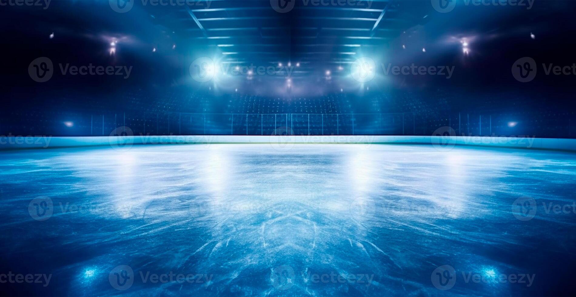 Hockey stadium, empty sports arena with ice rink, cold background with bright lighting - image photo