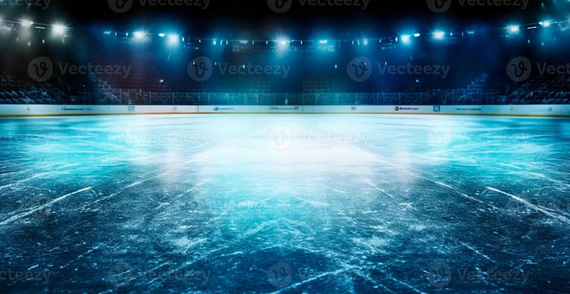 Hockey stadium, empty sports arena with ice rink, cold background with bright lighting - image photo