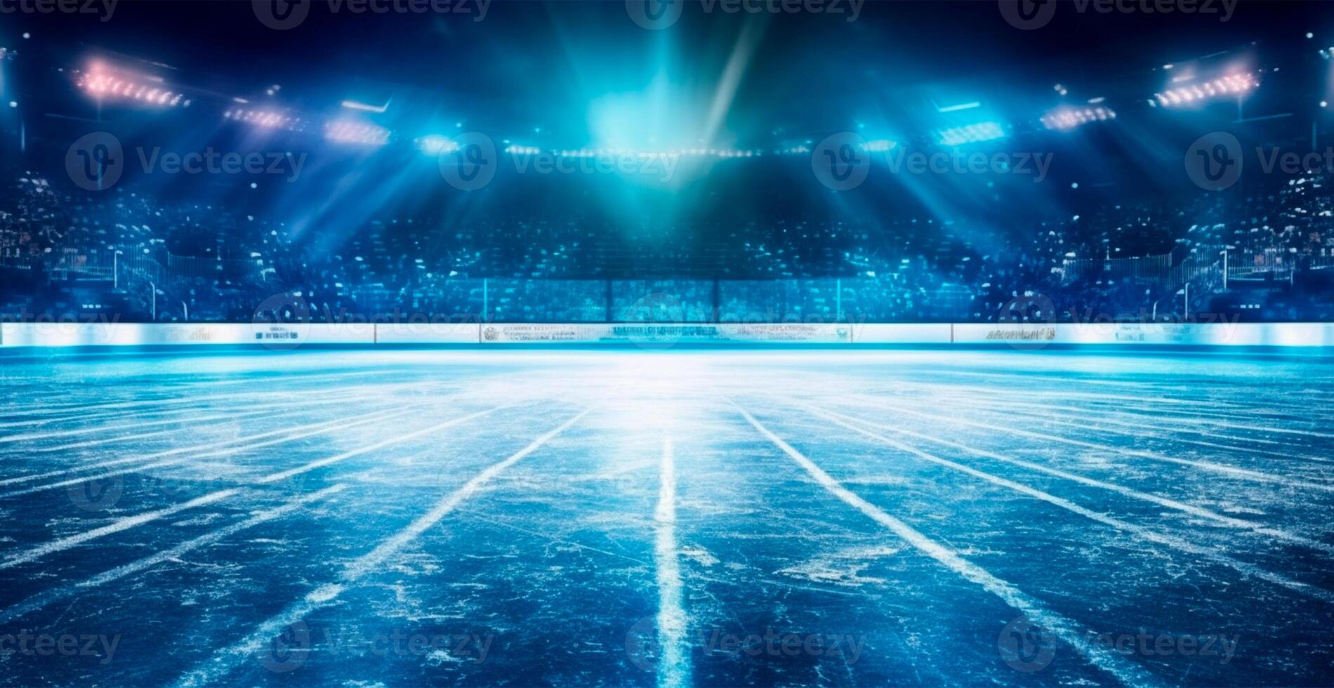 Hockey stadium, empty sports arena with ice rink, cold background with bright lighting - image photo