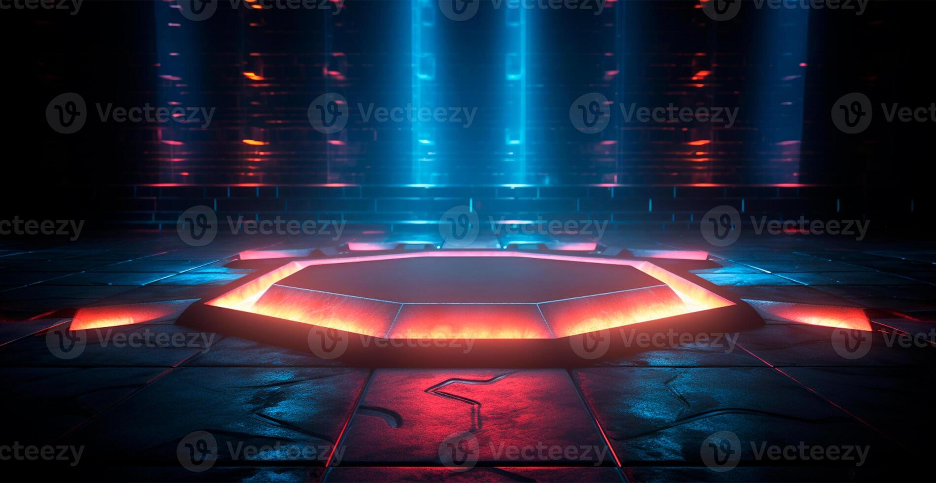 Glowing neon lines, tunnel, neon lights, virtual reality, abstract background, portal, laser show - image photo