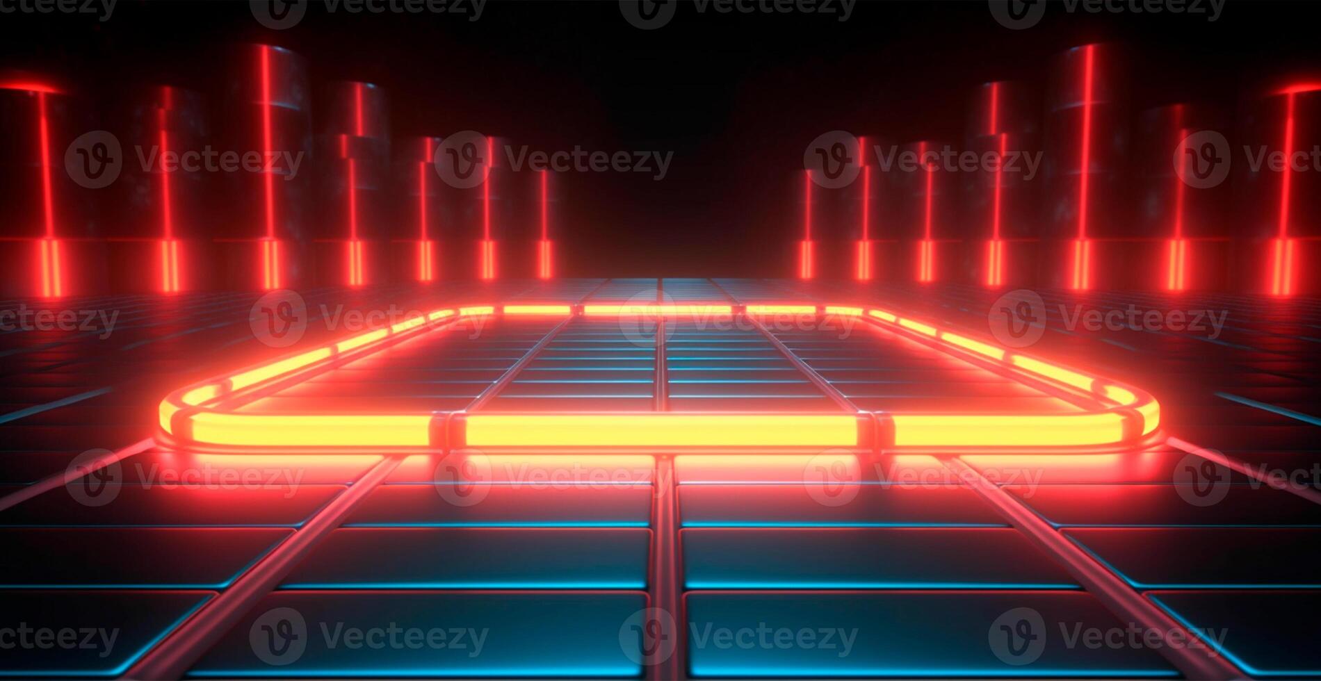 Glowing neon lines, tunnel, neon lights, virtual reality, abstract background, portal, laser show - image photo