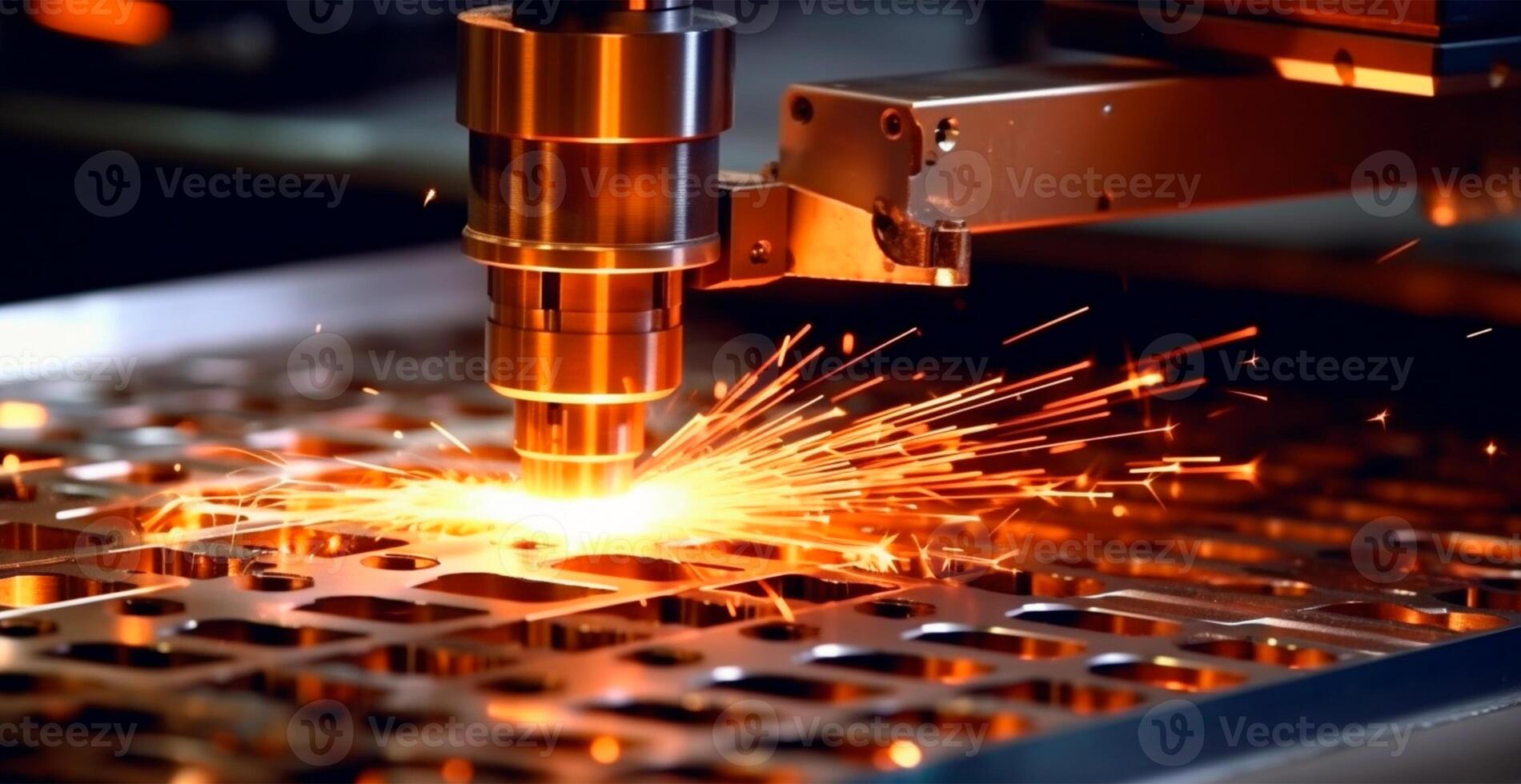 Industrial laser cutting technology, spark flat steel sheet fabrication technology - image photo