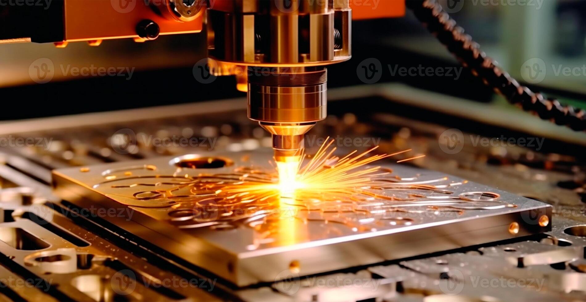 Industrial laser cutting technology, spark flat steel sheet fabrication technology - image photo