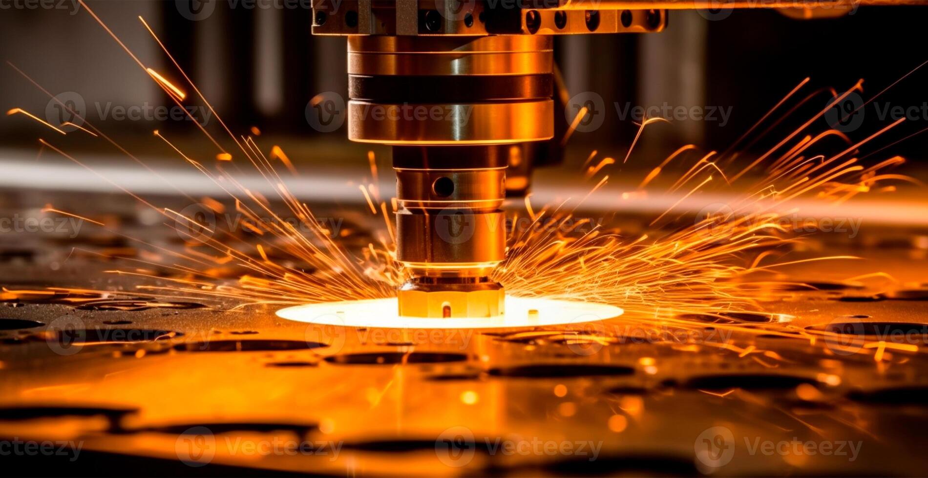 Industrial laser cutting technology, spark flat steel sheet fabrication technology - image photo