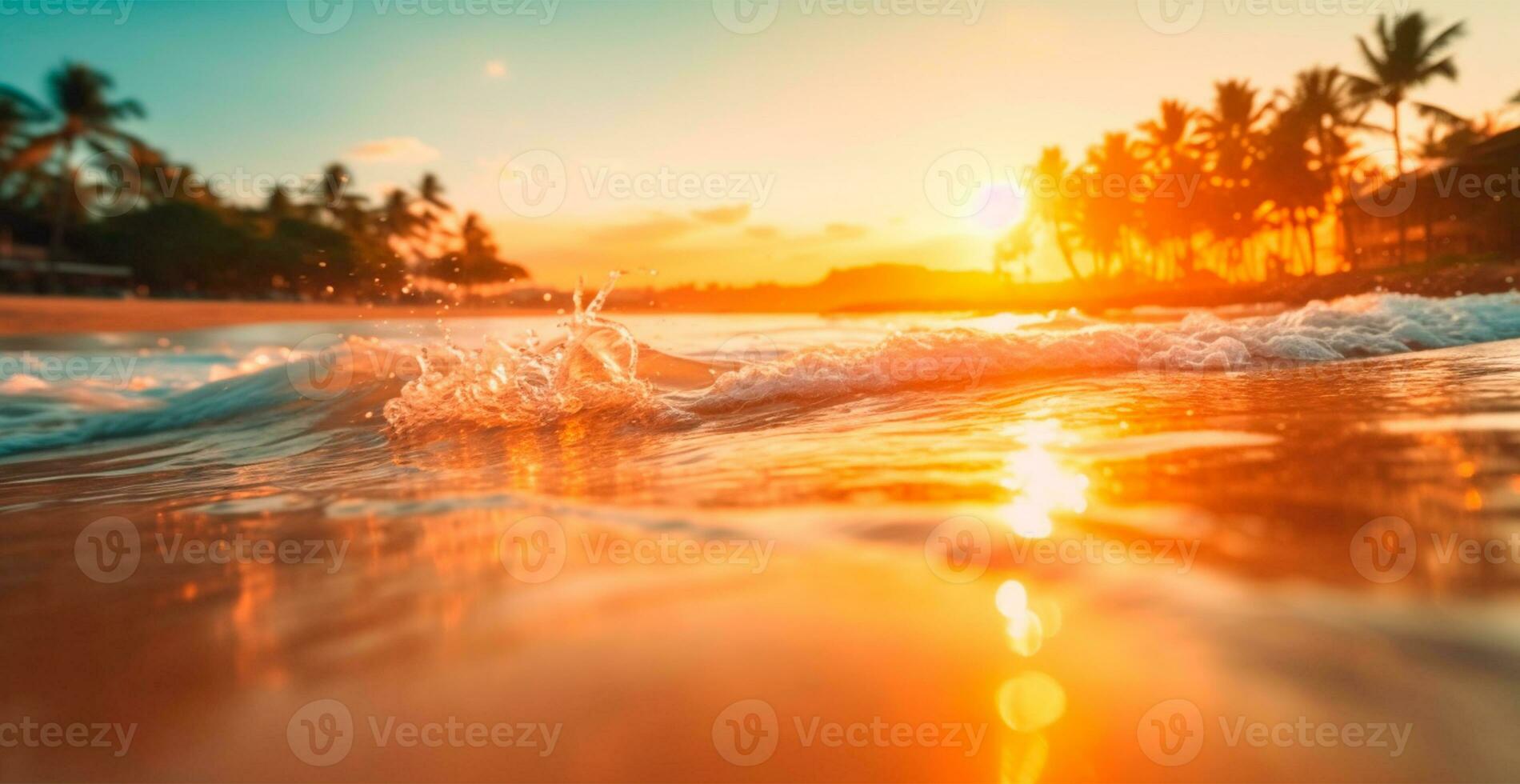 Bright sunny beach, vacation vacation concept at sea, ocean, tourism - AI generated image photo