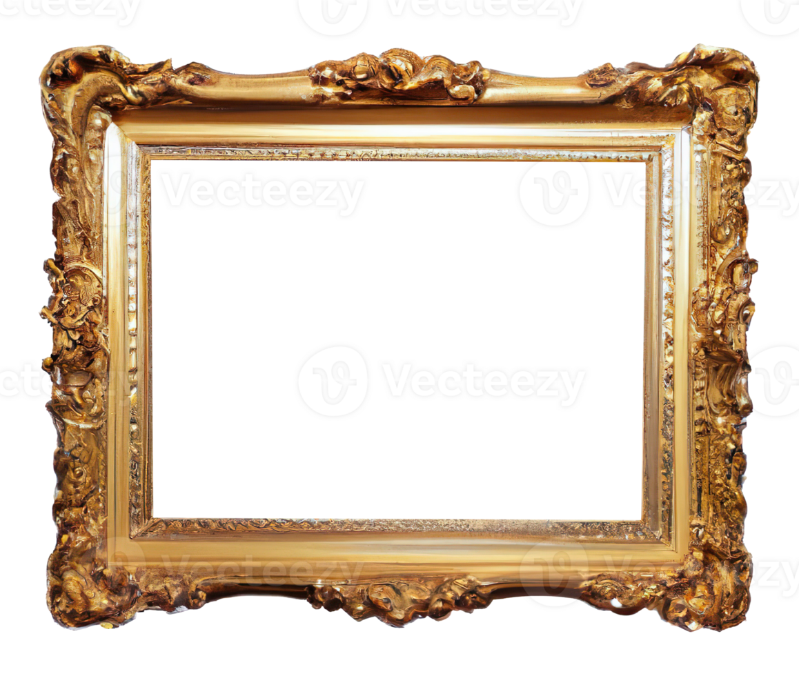 Blank old antique gold picture frame. png