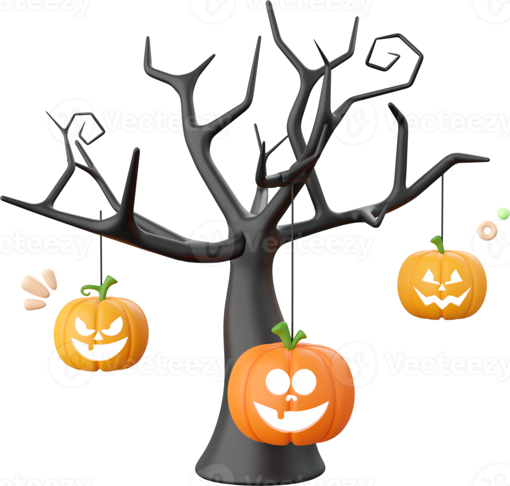 Pumpkin Jack o lantern with dead tree, Halloween theme elements 3d illustration png