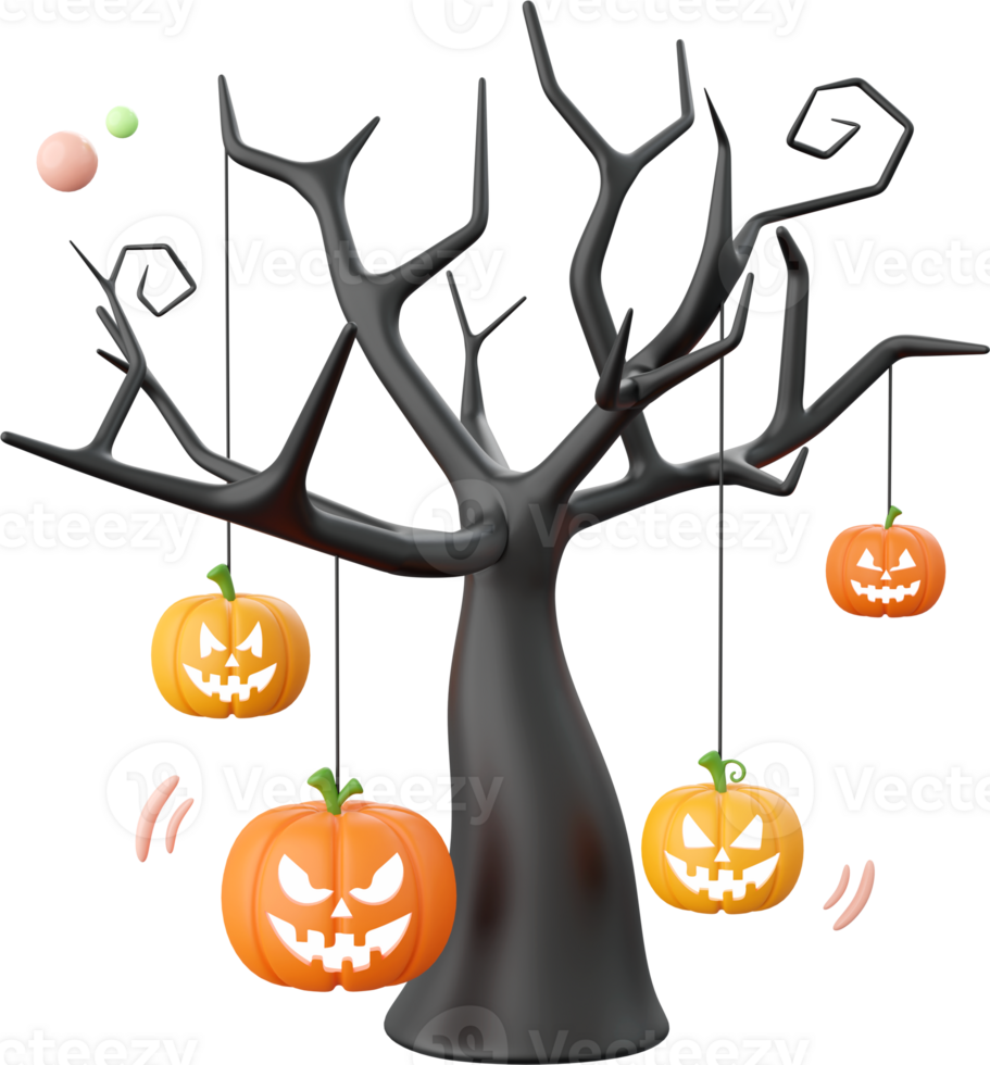 Pumpkin Jack o lantern with dead tree, Halloween theme elements 3d illustration png