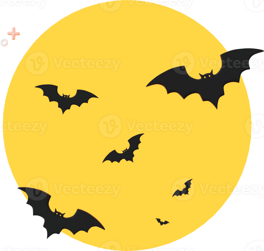 Full moon with bat, Halloween theme elements 3d illustration png