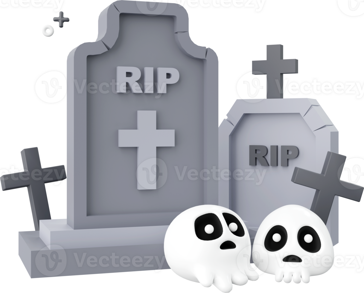 Grave with skull, Halloween theme elements 3d illustration png