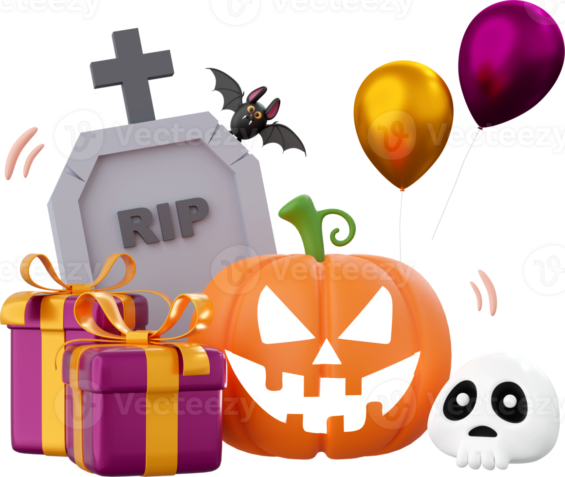 Pumpkin Jack o lantern with grave, Halloween theme elements 3d illustration png