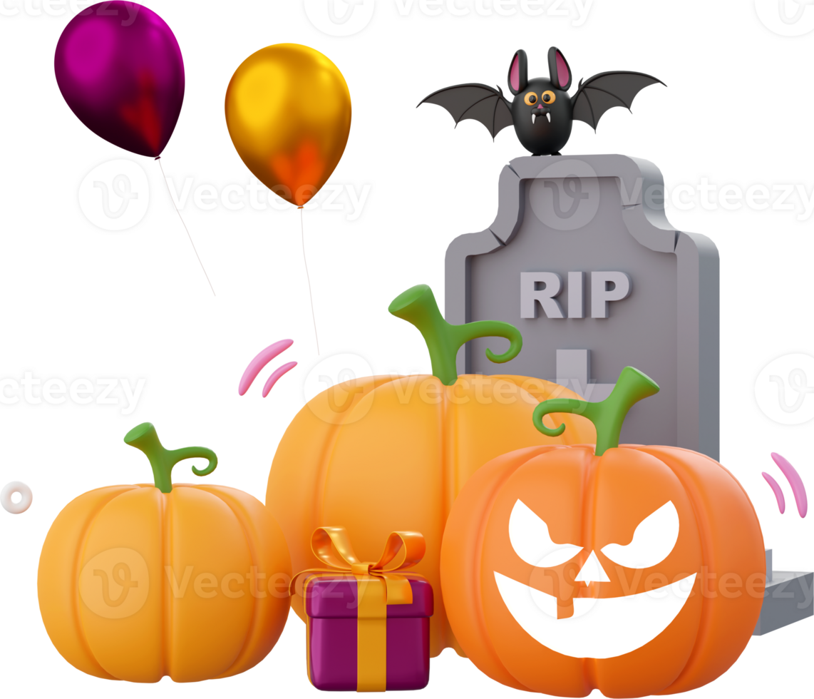 Pumpkin Jack o lantern with grave, Halloween theme elements 3d illustration png