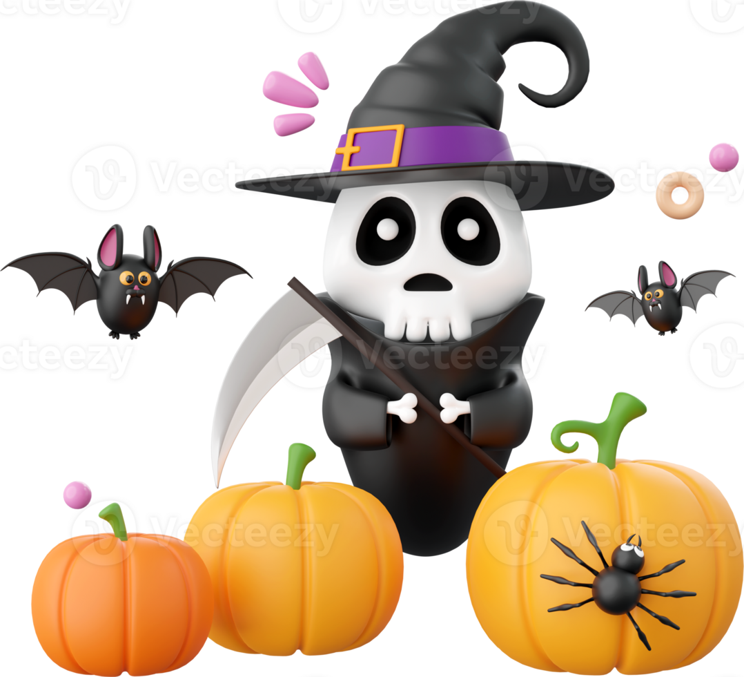 Cute ghost with pumpkin, Halloween theme elements 3d illustration png