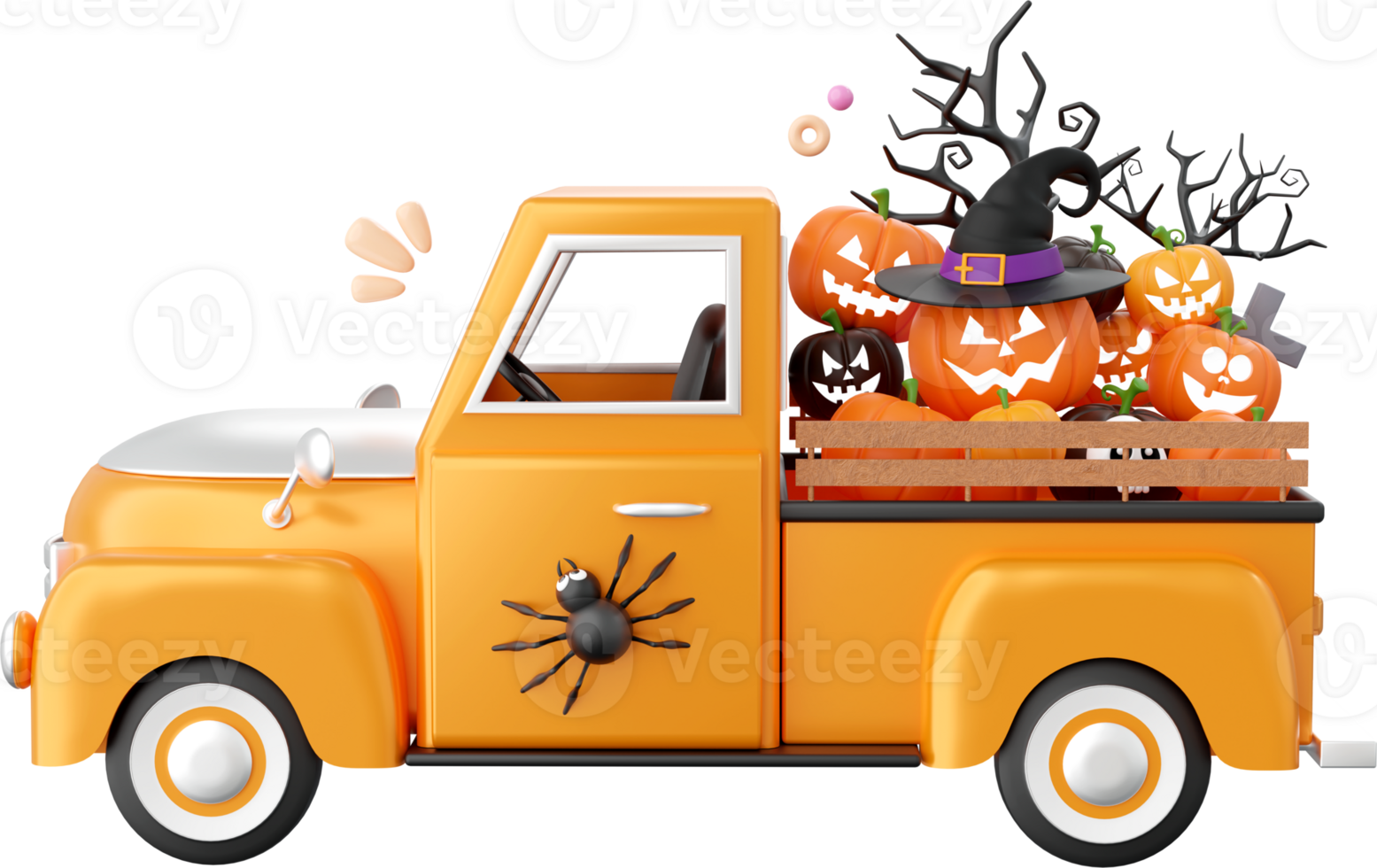 Halloween truck with Jack o lantern pumpkin, Halloween theme elements 3d illustration png