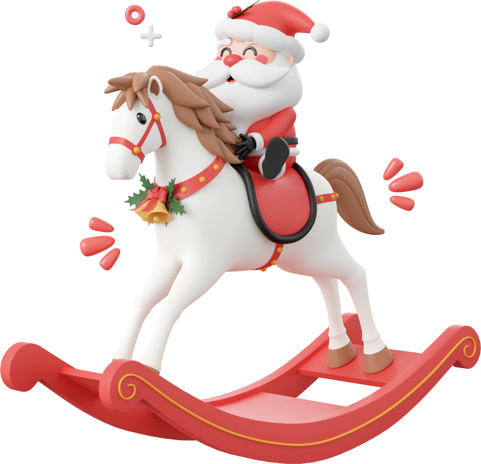 Santa Claus riding rocking horse, Christmas theme elements 3d