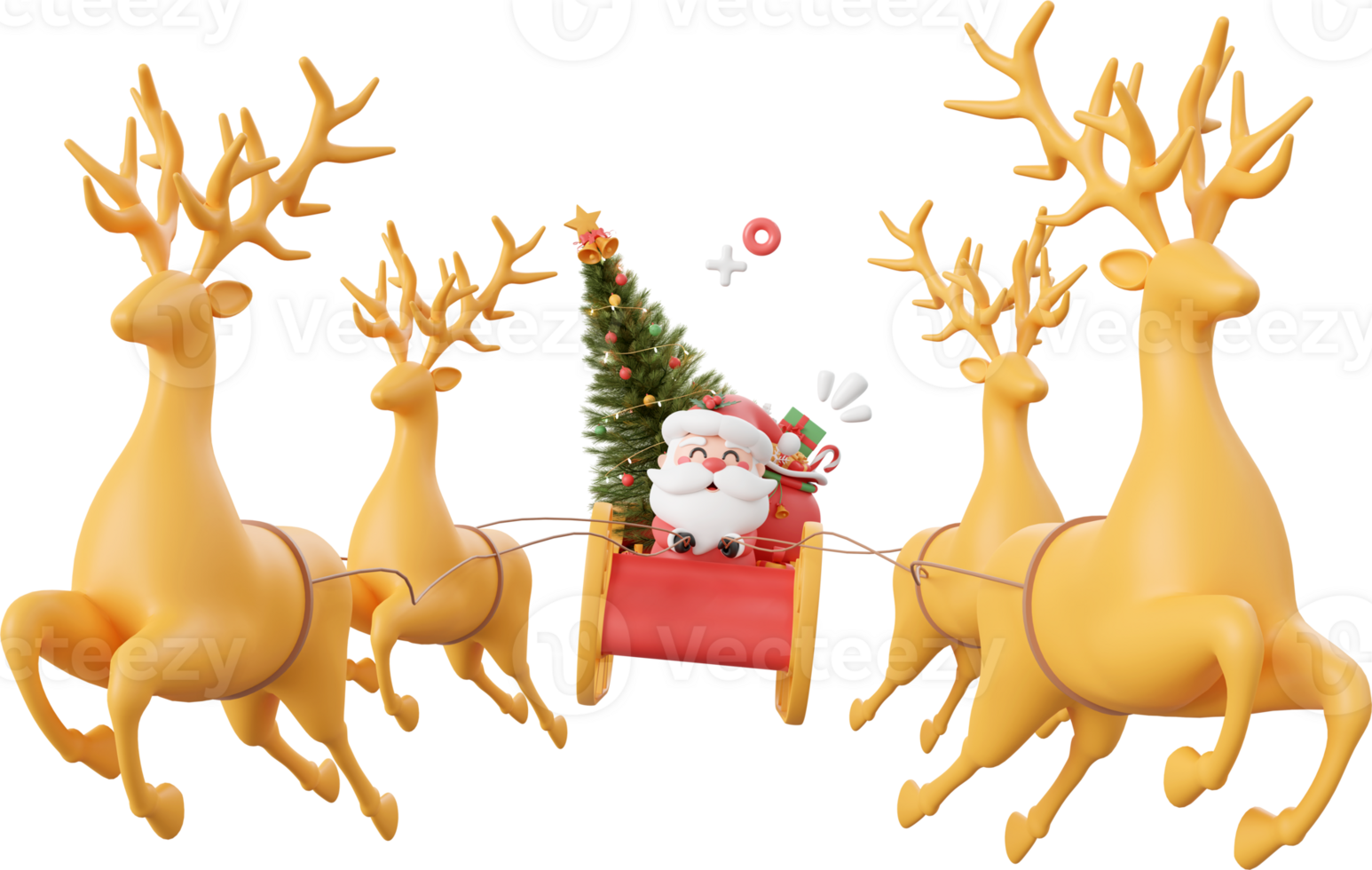 Santa Claus on sleigh with Christmas tree and gift, Christmas theme elements 3d illustration png