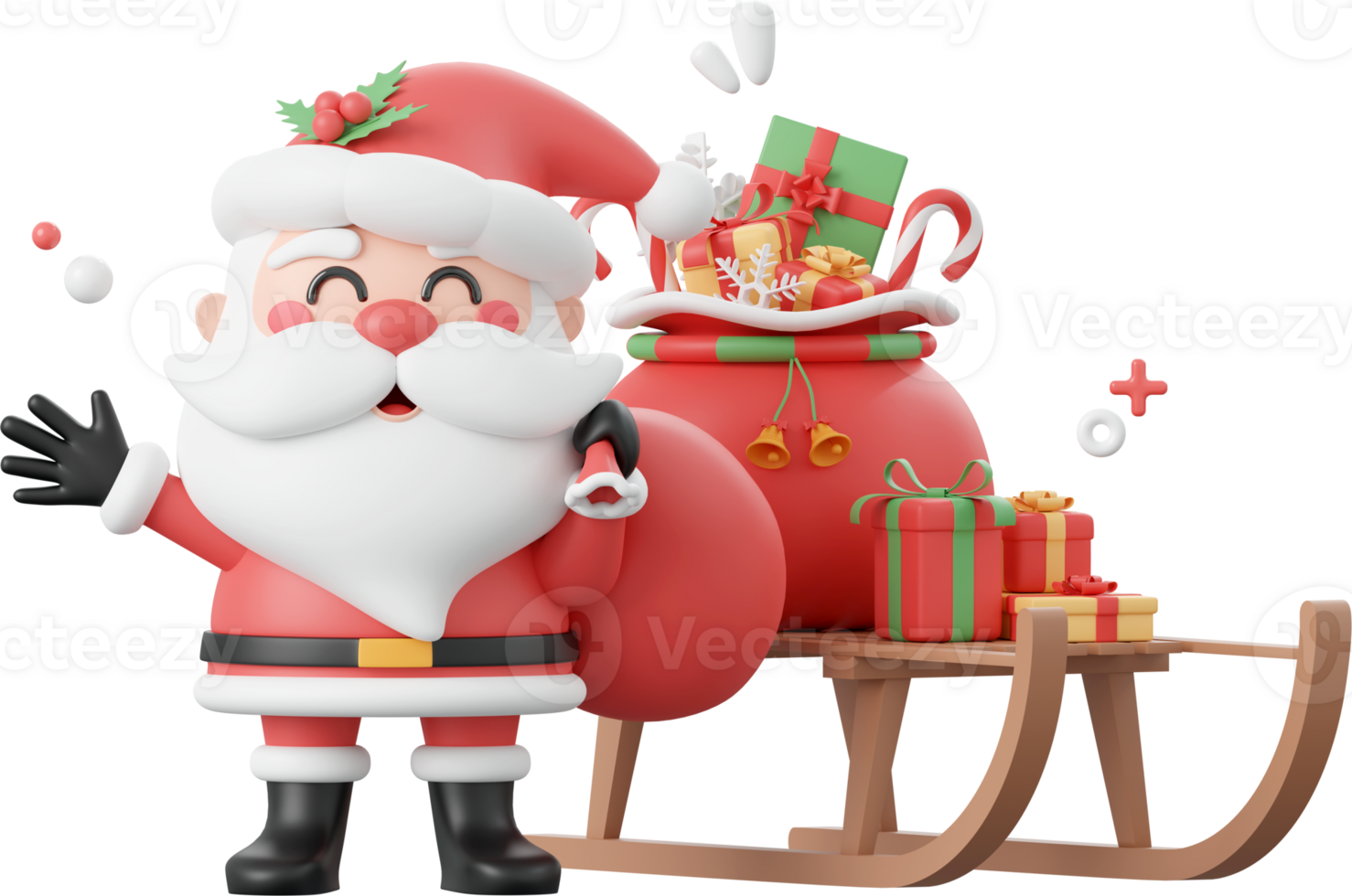 Santa Claus with Christmas gift on sleigh, Christmas theme elements 3d illustration png