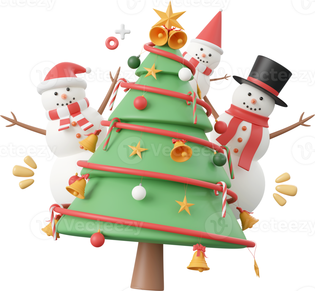 Kerstmis boom met sneeuwman, Kerstmis thema elementen 3d illustratie png