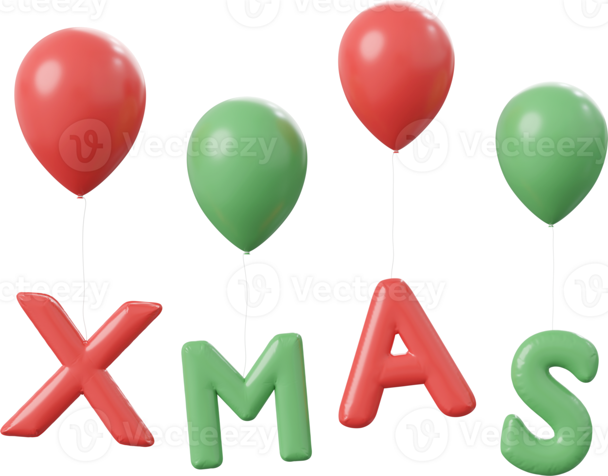 Balloon with XMAS alphabet, Christmas theme elements 3d illustration png