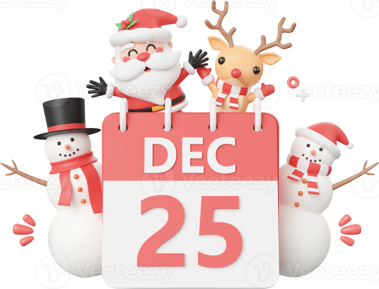 Santa Claus and friend with 25 dec calendar, Christmas theme elements 3d illustration png