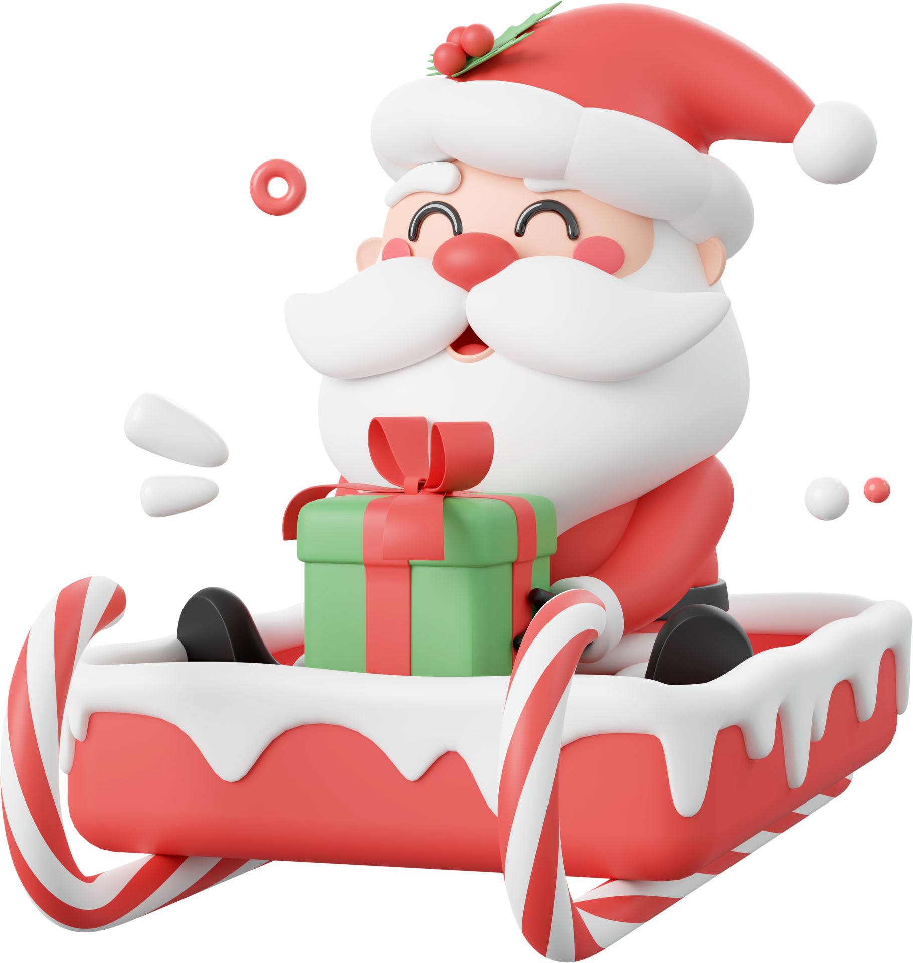 Santa Claus with Christmas gift on sleigh, Christmas theme elements 3d